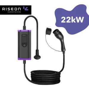 Carregador Veicular portátil Ev Riseon 22kw Tipo2 220v Ip65 Rfid Wi-fi Preto